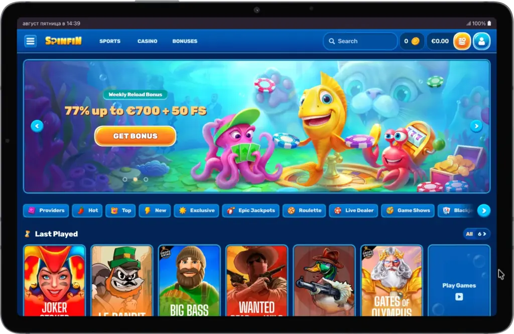 Zonder Cruks casino on Tablet